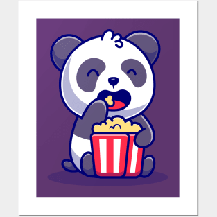 Cute Panda Eating Popcorn Posters and Art